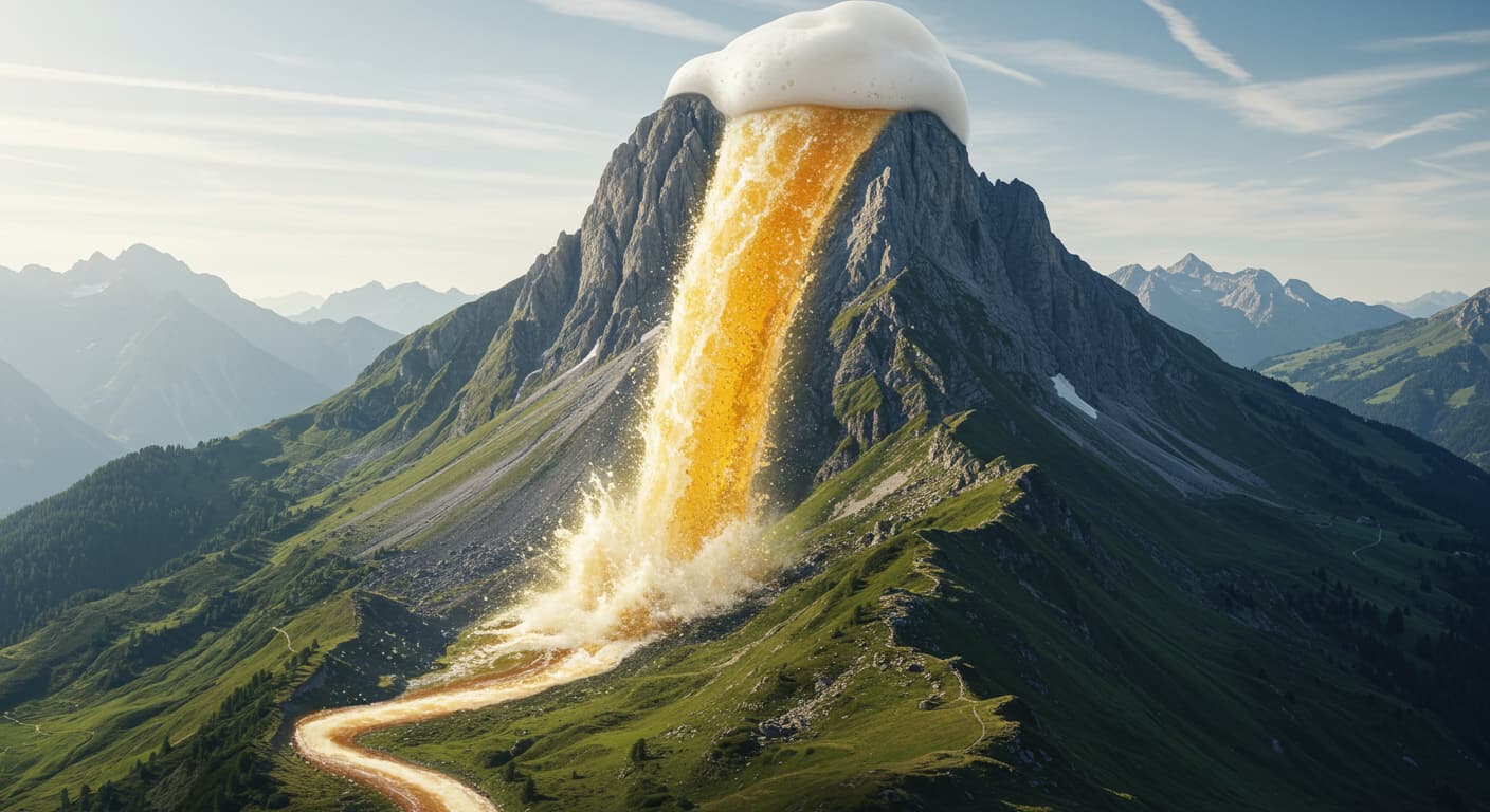 ビールが流れる壮大な火山